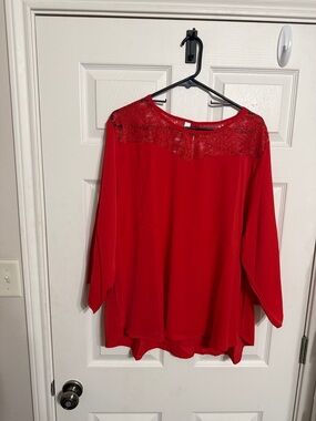 Source Unknown Red Lace Yoke Blouse